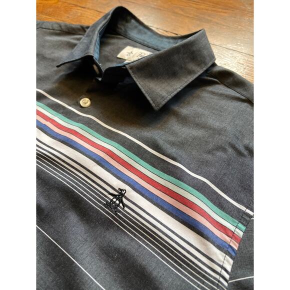 PENGUIN Gray w/Multicolored Stripes Button Down Shirt sz L - Picture 4 of 13